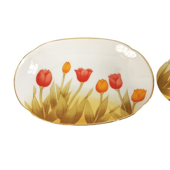 Vintage Otagiri Japan Soap Dish and Bathroom Cup tulips - Picture 3 of 6